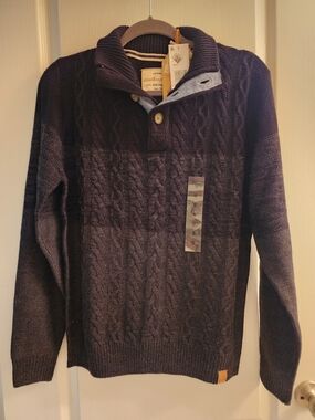 Men's Navy Cable-Knit Zip-Up Sweater / Weatherproof Vintage